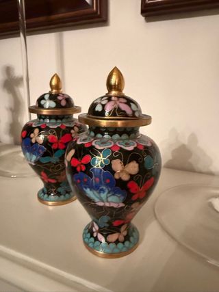Coppia vasi cinesi cloisonné farfalle