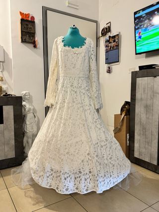 Abito da sposa pizzo tulle cerchio taglia XL