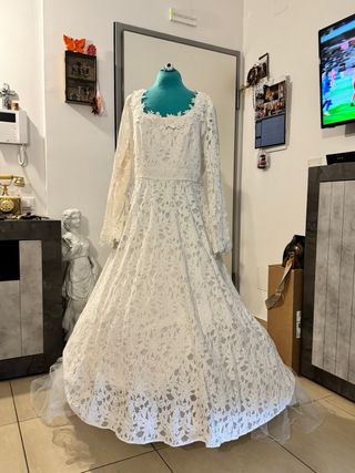 Abito da sposa pizzo tulle cerchio taglia XL