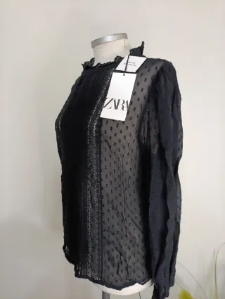 Blusa Zara Negra Semitransparente Talla S.