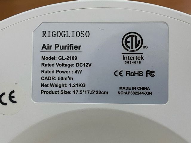 Purificador de aire RIGOGLIOSO GL-2109 + 2 filtros