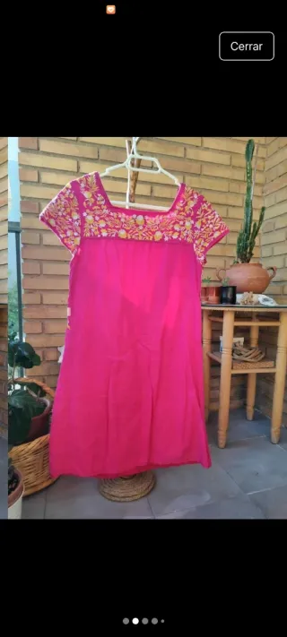 Vestido bordado étnico bohemio rosa y amarillo