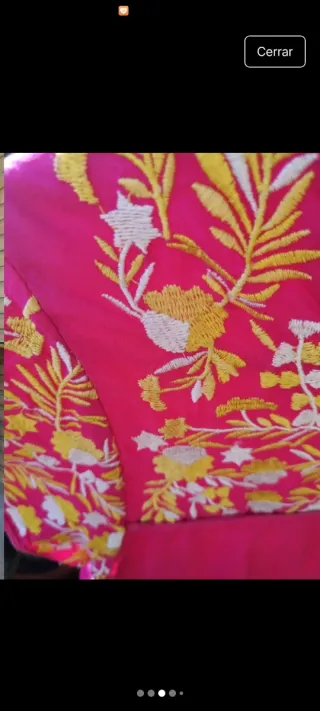 Vestido bordado étnico bohemio rosa y amarillo