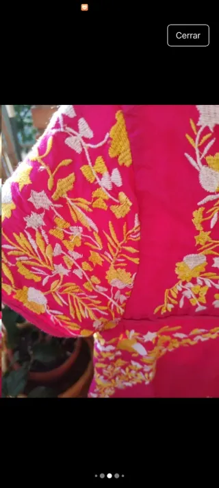 Vestido bordado étnico bohemio rosa y amarillo