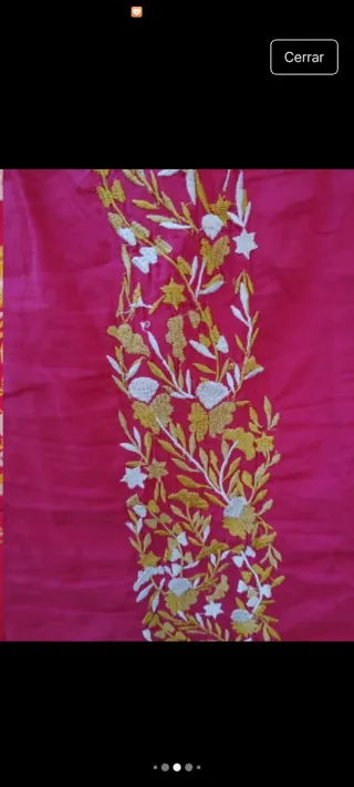 Vestido bordado étnico bohemio rosa y amarillo