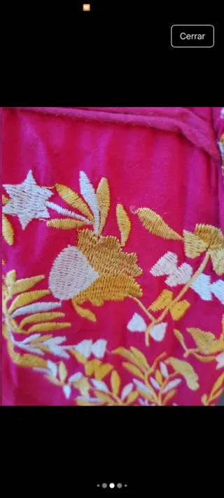 Vestido bordado étnico bohemio rosa y amarillo