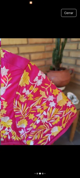 Vestido bordado étnico bohemio rosa y amarillo