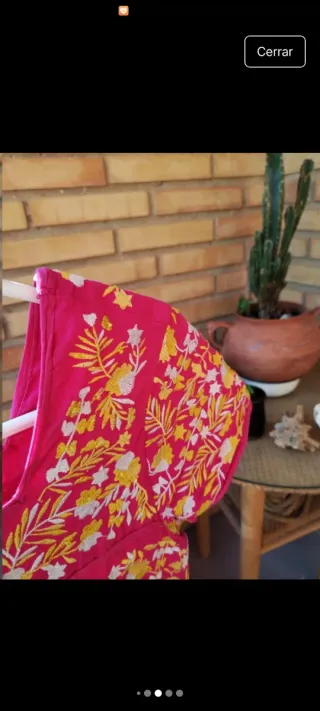 Vestido bordado étnico bohemio rosa y amarillo