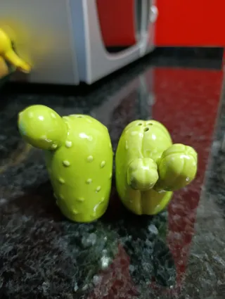 Saleiro e Pimenteiro Cacto Cerâmica Verde