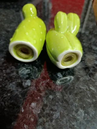 Saleiro e Pimenteiro Cacto Cerâmica Verde