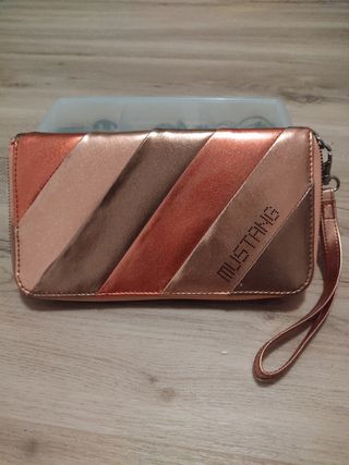 Cartera de mano Mustang dorada y rosa
