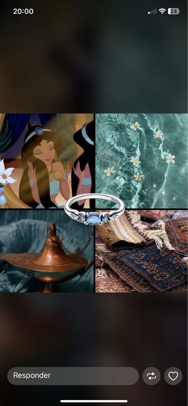 Anillo Disney Princesa Jazmín Azul Plata