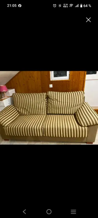 Sofá 2 plazas rayas beige y marrón