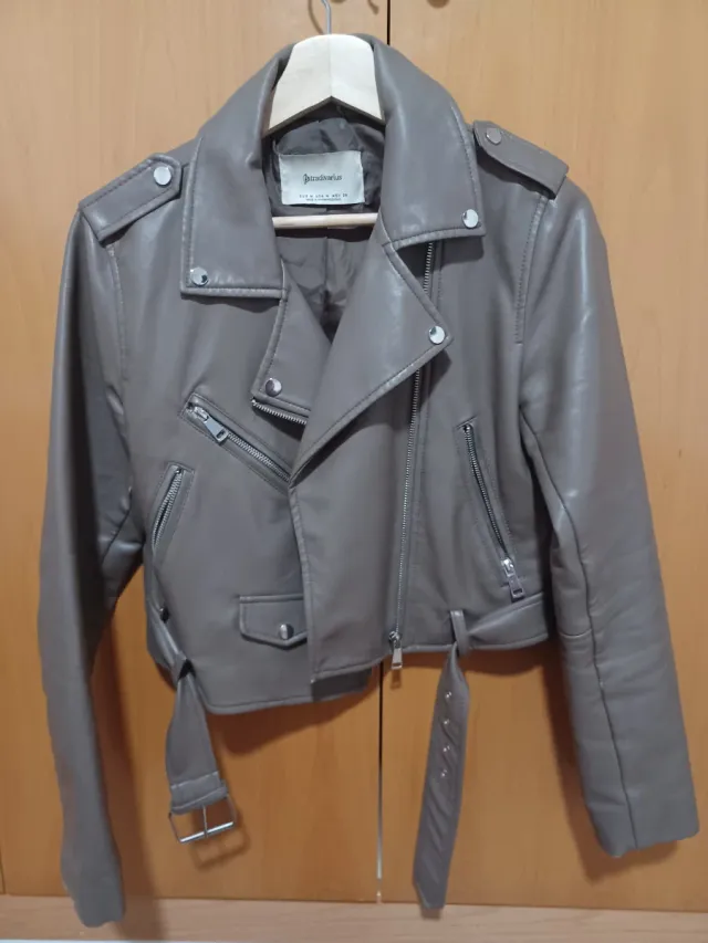 Chaqueta Biker Polipiel Color Taupe