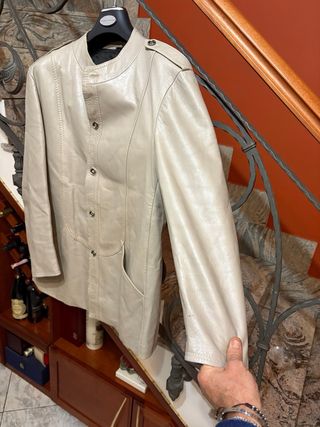 Giacca vera pelle vintage donna beige
