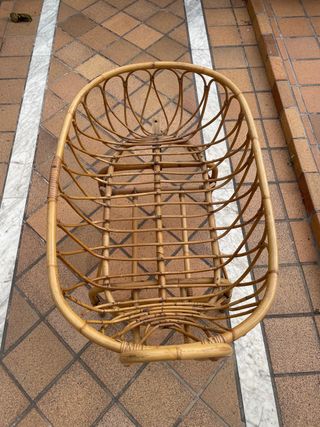 Cuna de mimbre Vintage con colchón ovalado nuevo