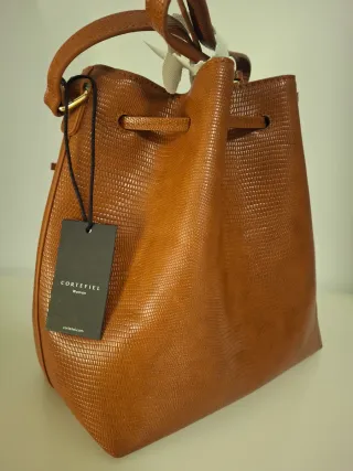 Bolso bucket Cortefiel Marrón Piel Serpiente