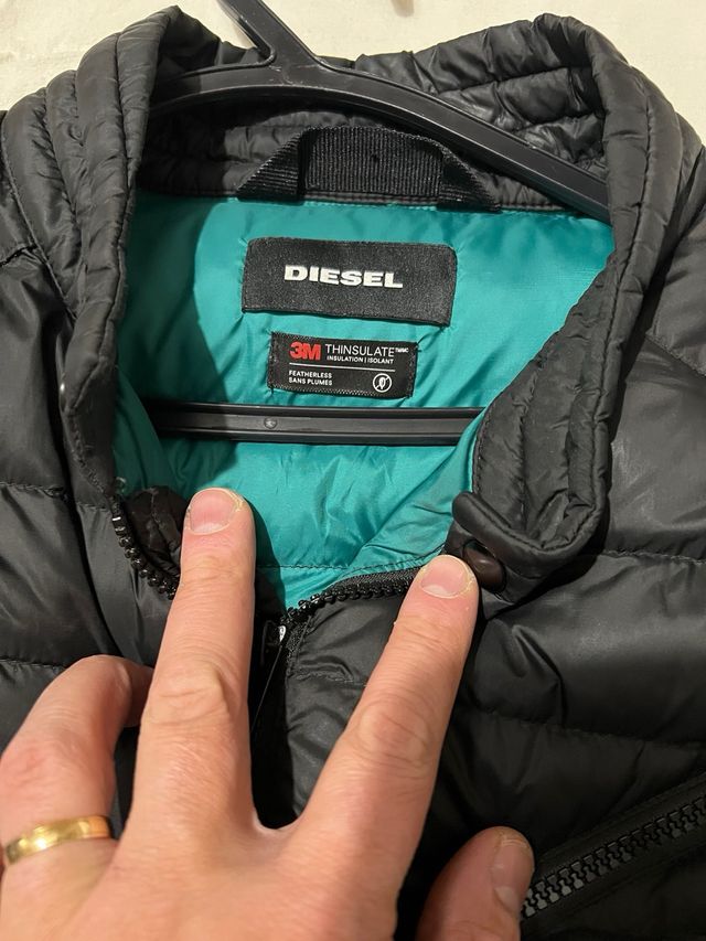 Casaco acolchoado Diesel preto e turquesa
