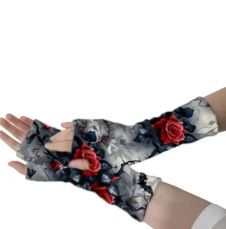 Guantes sin dedos rosas y grises