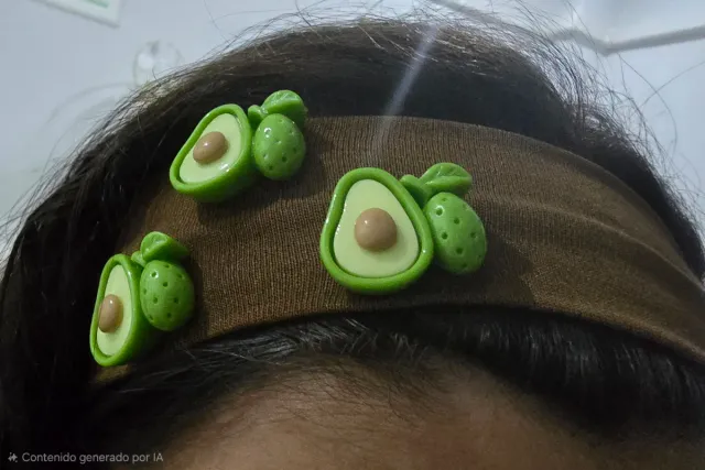 Diadema marrón con adornos de aguacate