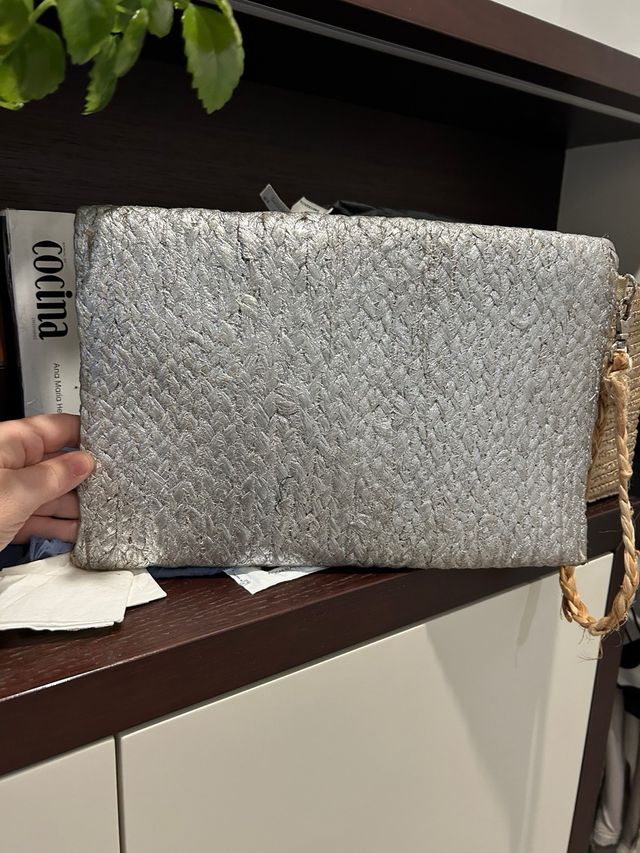 Bolso de mano plata esparto