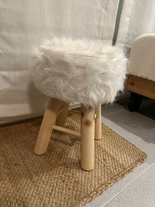 Taburete madera efecto pelo blanco