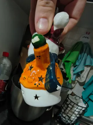 Porta candele pupazzo di neve ceramica