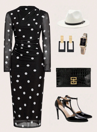 Vestido Ellevyn Malla Lunares Talla Única