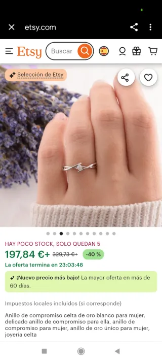 Anillo Oro Blanco 9k. Muy fino y muy bonito 375