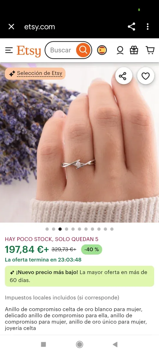 Anillo Oro Blanco 9k. Muy fino y muy bonito 375