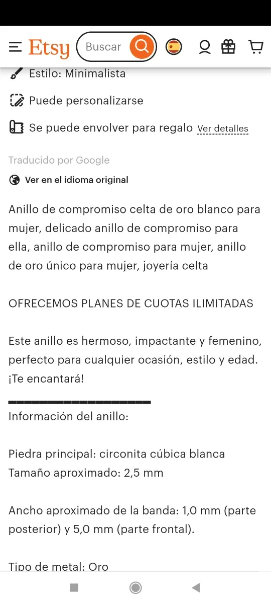 Anillo Oro Blanco 9k. Muy fino y muy bonito 375