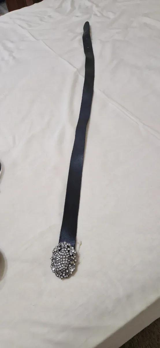 Cinturón negro con broche plateado