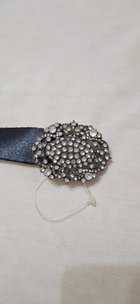 Cinturón negro con broche plateado