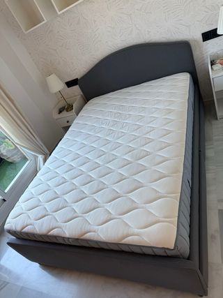Letto a Soprammobili Ikea 4 Cassetti Grigio/Blu con Materasso