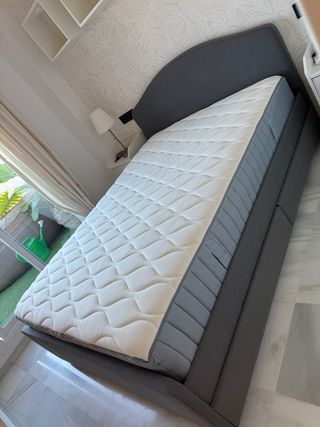 Letto a Soprammobili Ikea 4 Cassetti Grigio/Blu con Materasso