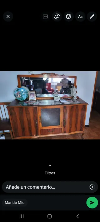 Mueble de entrada vintage de madera y cristal