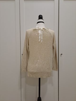 Jersey punto beige lentejuelas talla M