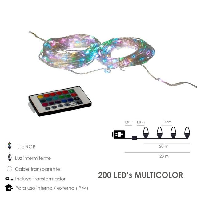 Luces de Natal 200 leds Multicolor com controle CE/IP44