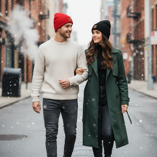 Gorro Invierno Punto Parejas Negro y Rojo - 2 uds