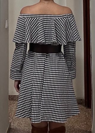 Vestido invierno cuadros off-shoulder