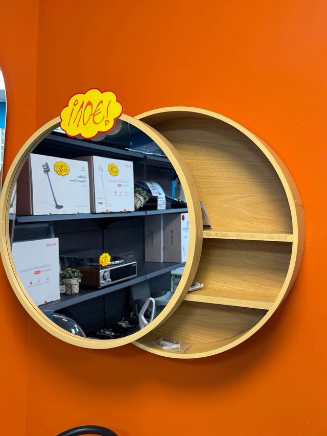 Mobile da bagno rotondo in legno con specchio