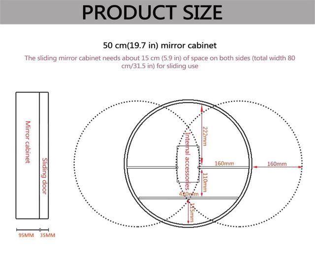 Mobile da bagno rotondo in legno con specchio