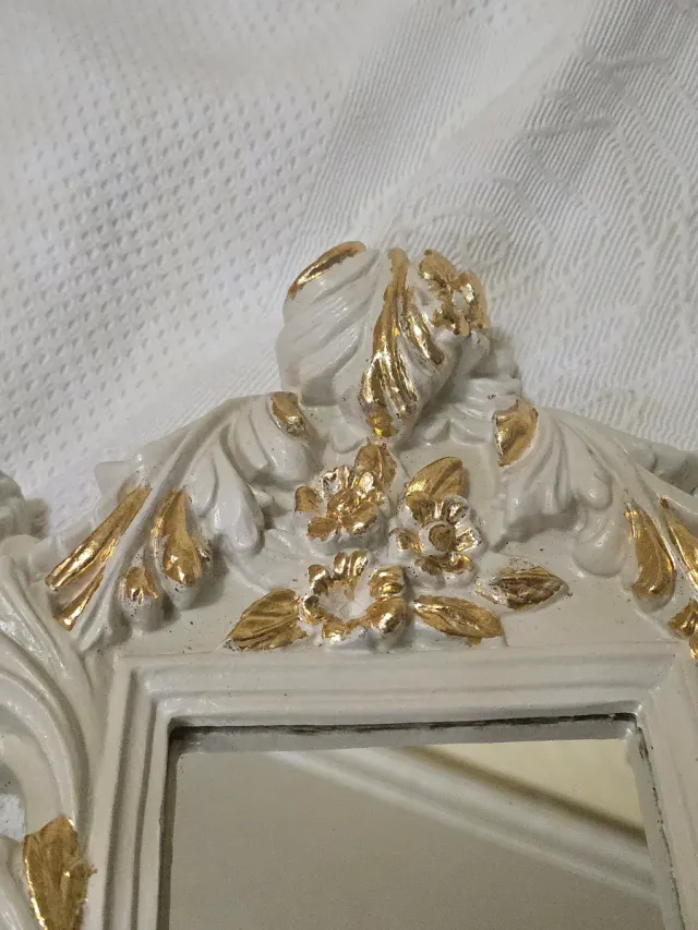 Espejo Barroco Blanco roto y Dorado pan de oro