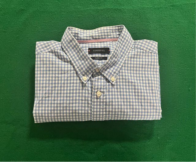 Camisa Cortefiel Cuadros Azul y Blanco