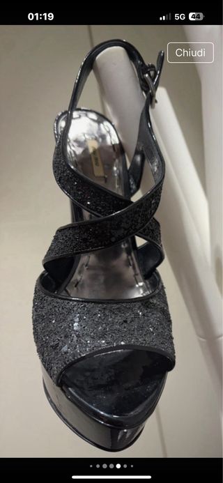 Sandali Miu Miu Glitter Neri, tacco alto