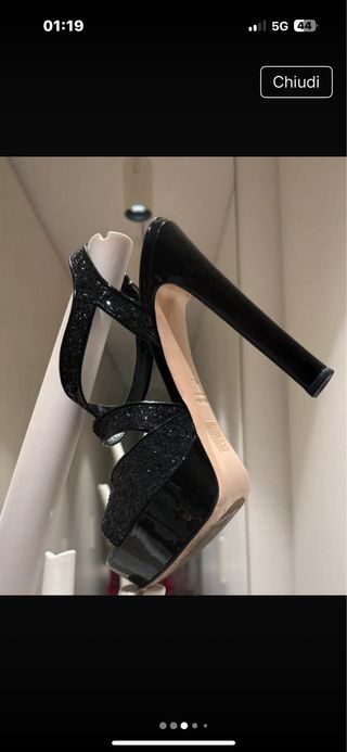 Sandali Miu Miu Glitter Neri, tacco alto