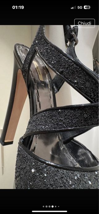 Sandali Miu Miu Glitter Neri, tacco alto