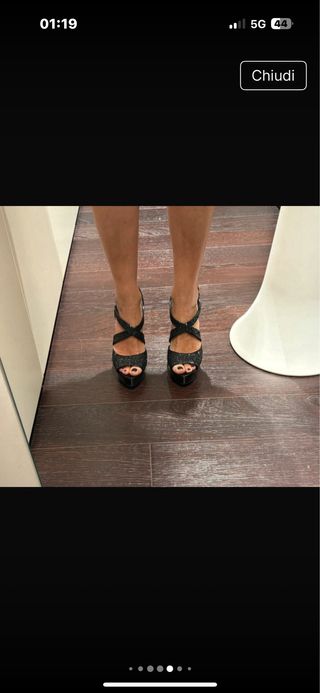 Sandali Miu Miu Glitter Neri, tacco alto