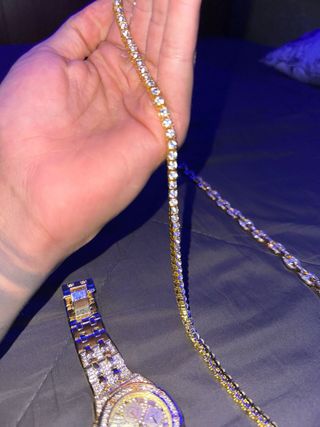 Pack 2 Cadenas + Reloj Dorado con diamantes