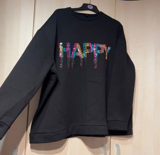 Sudadera negra con lentejuelas HAPPY